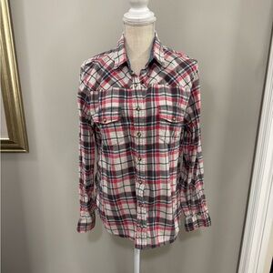 JACHS Girlfriend Plaid Button Down Shirt - Red, Black, White